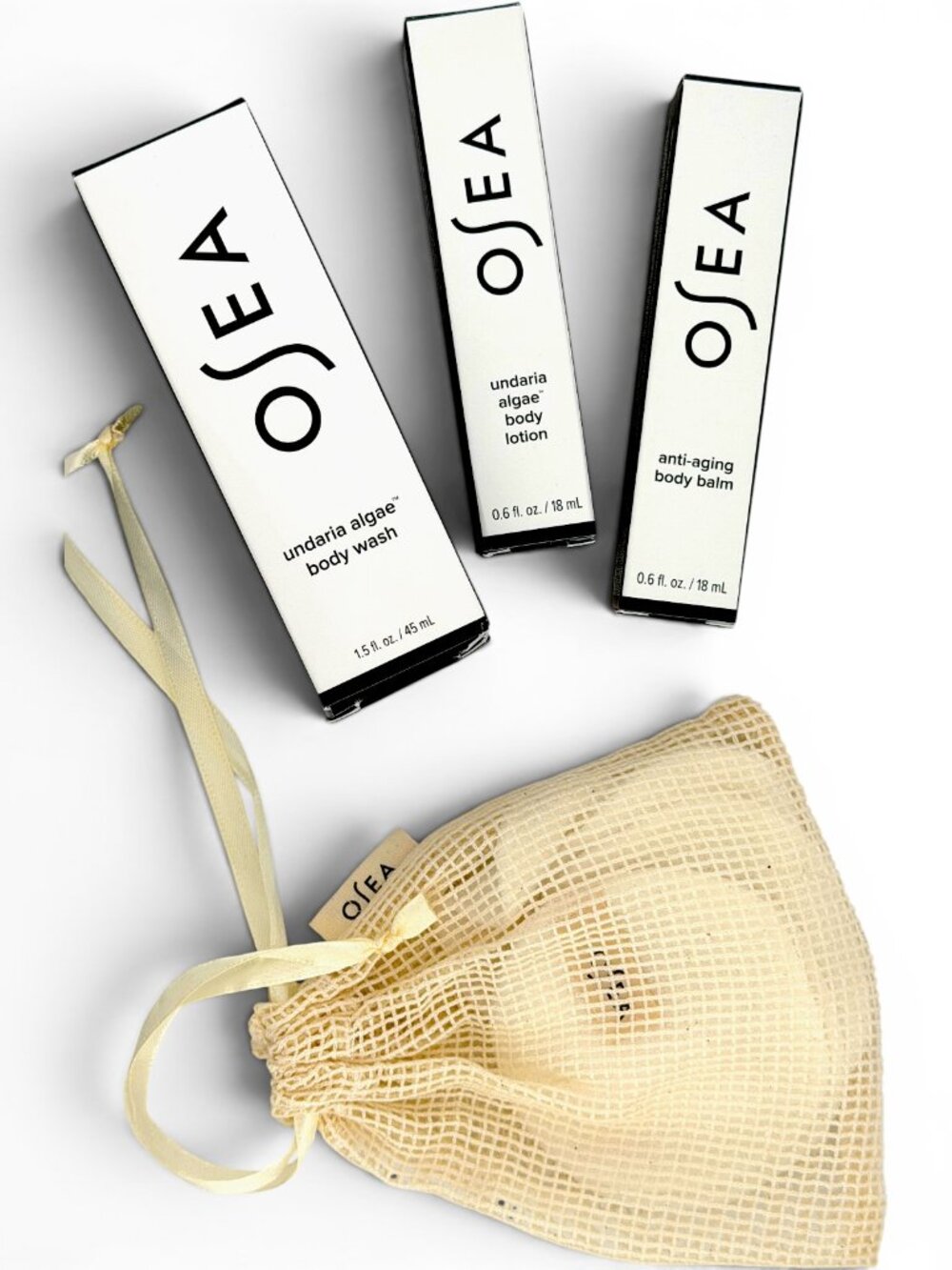 OSEA Undaria Body Wash Lotion Balm Bundle Cotton Rounds Mesh Bag New Sealed 4pcs